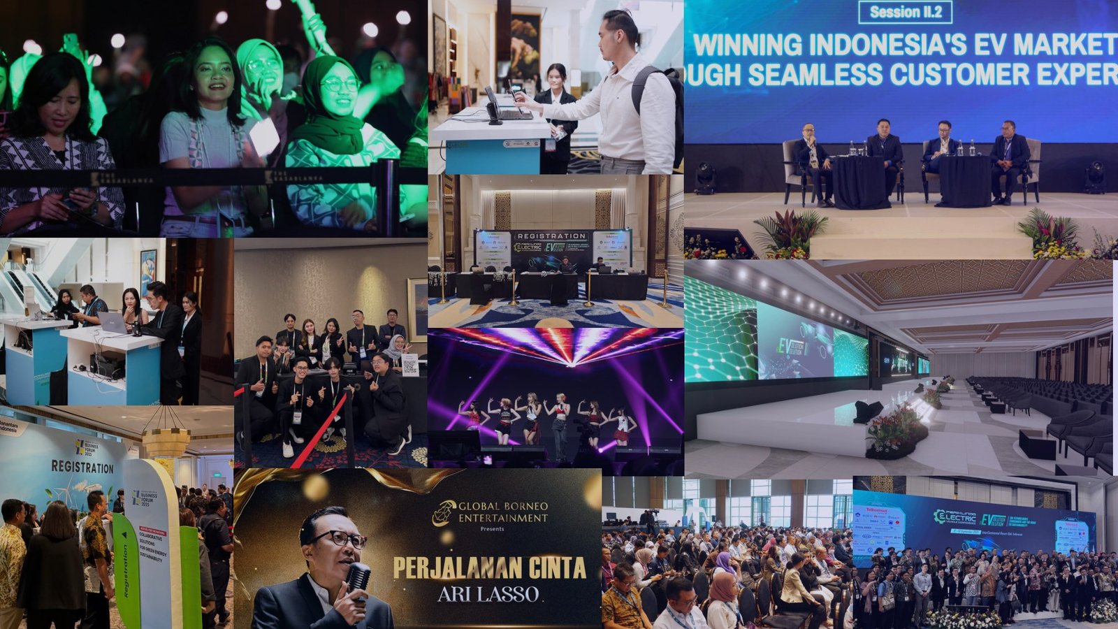 A selection of ARCA event experiences, including conferences, registration areas, live performances and audiences